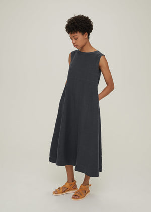 Garment Dyed Linen Easy Dress | Black ...